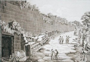 Római út Tusculóba, az 1825-ös első ásatás után, a „Le Antichita dei contorni di Roma” című könyvből, 1824–26 (rézkarc)