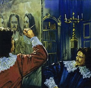 I. Károly király meghívta Van Dyckot Angliába, hogy megfestse portréját (színes litográfia). alkotó: Luis Arcas Brauner