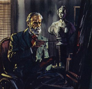 Renoir reuma miatt a fürdőszékbe kényszerült (színes litográfia)