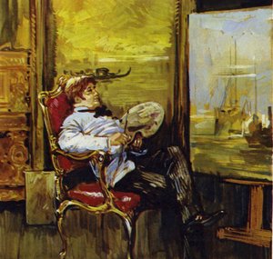 Turner ül egyik festménye előtt (színes litográfia)