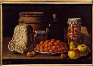 Sajt, gyümölcs és címzett. Luis Melendez (1716 - 1780), spanyol iskola festménye