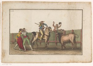 Picador egy bikára irányítja lándzsáját Coleccion de las Principles suertes de una corrida de toros (sorozat címe) A legfontosabb bikaviadal manőverek gyűjteménye (sorozat címe)