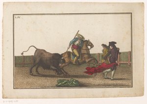 Picador egy bikába szúrja a lándzsáját Coleccion de las Principles suertes de una corrida de toros (sorozat címe) A legfontosabb bikaviadal manőverek gyűjteménye (sorozat címe)