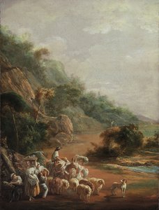 ""Scene with villagers"" (Scene with Villagers) Luis Paret y Alcazar (1746-1799) festménye - 1786 - Olaj, vászon - Mérete 48x37,2 cm Museo de Bellas Artes de Bilbao