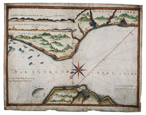 A Dover-szoros térképe, 1587-88 körül (akvarell, pergamen) alkotó: Luis Teixeira