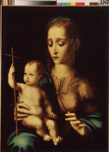 Madonna és gyermek a staffal (Madonna és gyermek a staffal). Luis de Morales festménye (1509/20-1586), 1570 körül. Spanyol művészet, manierista stílus. Ermitázs Múzeum, Szentpétervár.