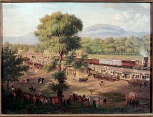 Kilátás a mexikói völgy vasútjára Luis Coto (1830-1891) festménye Mexikóváros, Nemzeti Történeti Múzeum, Chapultepec kastély alkotó: Luiz Coto
