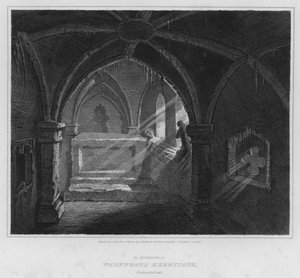 Warkworth Hermitage belseje, Northumberland (metszet)