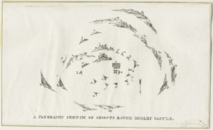 Dudley – Panoráma a Dudley-kastély környékén: litográfia, nd [c 1825] (nyomtatás) alkotó: Luke Booker