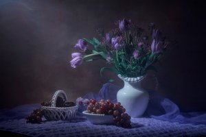 Lila tulipánok csendélete alkotó: Lydia Jacobs