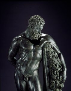 Görög művészet: „” Héraklész nyugalomban”” Részlet. Szicionei Lysippe bronzszobra (Kr. e. 395-305) Kr. e. 4. század. A sulmonai Ercole Curino szentélyből. Museo Nazionale Archeologico, Chieti Olaszország - Héraklész (Herkules) nyugszik - Részlet a bronz sz