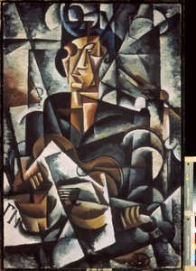 Nő gitárral. Ljubov (Ljubov) Szergejevna Popova (1889-1924) festménye, olaj, vászon