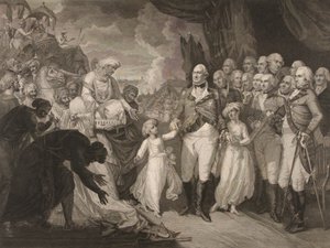 Cornwallis márki fogadja a túsz hercegeket, Tippoo szultán fiait alkotó: M. (after) Brown