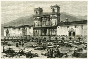 Quito katedrálisa (a mai Ecuador fővárosa) és a téren található népszerű szórakozási lehetőségek. Clerget és Ferdinandus metszet az „Equinoxiale America” történet illusztrálására alkotó: M. (after) Ferdinandus
