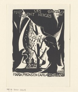 Carla, Mária és Phons Schellart újévi kívánsága 1947-re alkotó: M. Bosch