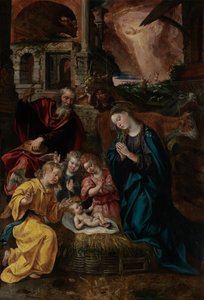 Krisztus születése (olaj a panelen) alkotó: Maarten de Vos