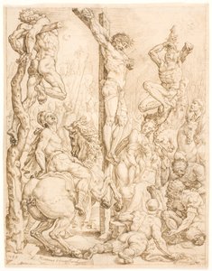 Krisztus a kereszten, a tolvajok között alkotó: Maarten van Heemskerck