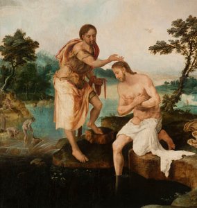 Krisztus megkeresztelése (Mt 3, 13-17; Mk 1, 9-11; Lk 3, 21-22) alkotó: Maarten van Heemskerck