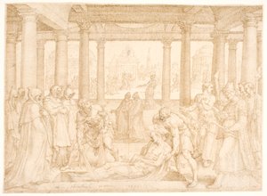 Szent Istvánt eltemették alkotó: Maarten van Heemskerck