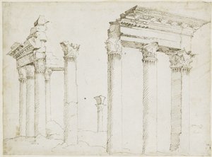 Minerva templomának romjai Nerva fórumán alkotó: Maarten van Heemskerck