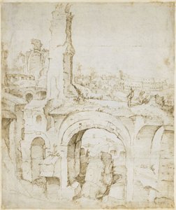 Kilátás a Domus Severiana épületéből a Colosseumra alkotó: Maarten van Heemskerck