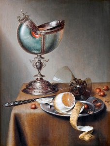 ""Nature morte a la coupe nautile"" (Csendélet Nautilus kupával) Peinture de Marten Boelema de Stomme (1611-1644) - Olaj, fa Mérete 50x38 cm Hallwylska Museet, Stockholm