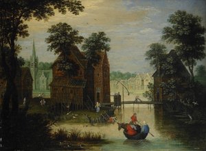 Folyói táj az Egyiptomba meneküléssel, 1616 alkotó: Maerten Ryckaert