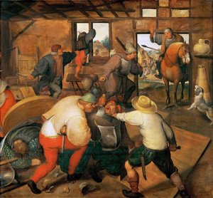 Bagarre entre soldats et paysans – Dulakodás katonák és parasztok között – Marten van Cleve, az idősebb (1527-1581). Olaj, fa, kb. 1565-1570. Mérete: 47,3x51 cm. Művészettörténeti Múzeum, Vienne