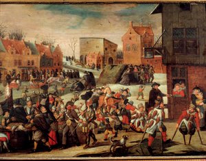 A nyomorékok Szegények és betegek tömege egy városban (Flandriában?) (Csodák udvara). Martin van Cleve (1527-1581) festménye 16. századi Troyes, Musee des Beaux Arts