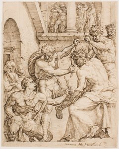 Tövissel koronázott Krisztus, 1548 körül (Toll, barna tinta és fekete kréta buff papírra) alkotó: Maerten van Heemskerck
