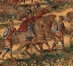 Egyházmegyei múzeum (Egyházmegyei Múzeum). Flamand kárpit. Brüsszel. François Geubels műhely. sorozat: Gideon története. A midianiták veresége (a midiániták veresége). Selyem és gyapjú. Vincent Rock sernai püspök hagyatéka. Barokk. 1534-1571, a alkotó: Maerten van Heemskerck