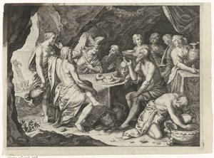 Jelenet Ovidius Metamorfózisaiból: étkezés a barlangban alkotó: Magdalena van de Passe (attributed to)