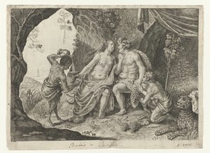 Bacchus és Ariadné házassága Ovidius metamorfózisai (sorozat címe) alkotó: Magdalena van de Passe (possibly)