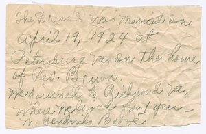 Magdalene Hendricks Boozé kézírásos feljegyzése, 20. század közepe. alkotó: Magdalene Hendricks Boozé