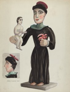 Faragott és festett fából készült Santo (Szent Antal) alkotó: Majel G. Claflin