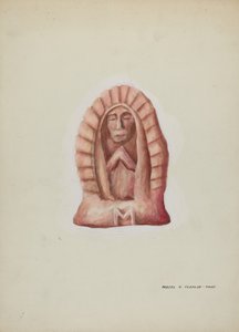Guadalupe kőbe vésett kis szobra, c. 1937. alkotó: Majel G. Claflin