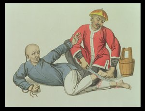 Hamstringing a Malefactor, 17. lemez a "The Punishments of China"-ból, metszett J. Dadley
