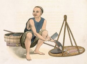 A Fishmonger, 39. tábla a "The Costumes of China" című könyvből, metszette J. Dadley, 1800.