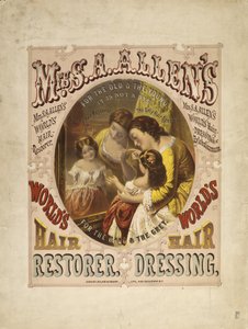 Mrs. S. A. Allen, a világ hajhelyreállítója, fodrászat, 1865 (litográfia)