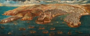 Kilátás a Ricasoli erődre, a St Angelo kastélyra, a LIsolára és a Cotonera vonalra Vallettából, 1679