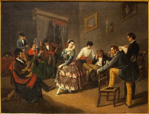 Táncosnő a nappaliban. Manuel Cabral Bejarano (1827-1891) festménye, olaj, vászon