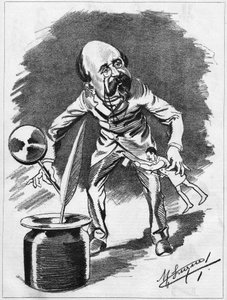 Edmond Gondinet (1828-1888) francia drámaíró. Manuel Luque karikaturista rajzfilmje. Az 1886-os „The Cartoon”-ban.