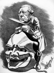 Eugene Labiche (1815-1888), francia drámaíró. Manuel Luque karikaturista rajzfilmje. Az 1886-os „The Cartoon”-ban.