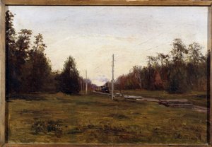 Táj egy vonattal. Manuil Christoforovich Aladzhalov (1862-1934) festménye. Olaj, karton, 29,5 x 43,5 cm. Orosz művészet a huszadik század elején. Regionális Művészeti Múzeum, Plyos. ©FineArtImage/Leemage alkotó: Manuil Christoforovich Aladzhalov