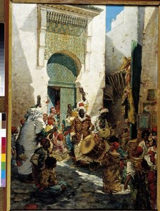 Fekete zenészek az algíri buliban az utcán (olaj, vászon) alkotó: Marc-Alfred Chataud