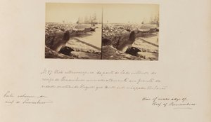 A Pernambuco-zátony belső oldalának sztereoszkópos képe közvetlenül a város előtt, amely az aláaknázott és összeomlott tömböket mutatja.