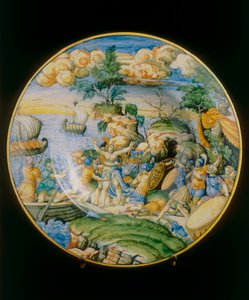 Elena megerőszakolása, Marcantonio Raimondinak tulajdonított tányér, amelyet a firenzei Museo Nazionale del Bargelloban őriztek alkotó: Marcantonio (attr.to) Raimondi