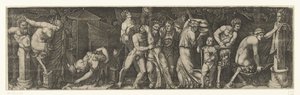 Bacchanal részeg bakchussal, szatírokkal és maenádokkal alkotó: Marcantonio Raimondi