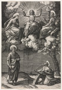 Krisztus, a Szűz és Keresztelő Szent János Szent Pállal és Katalinnal alkotó: Marcantonio Raimondi