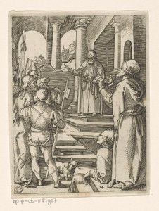 Krisztus Pilátus előtt Krisztus szenvedése (sorozat címe) alkotó: Marcantonio Raimondi